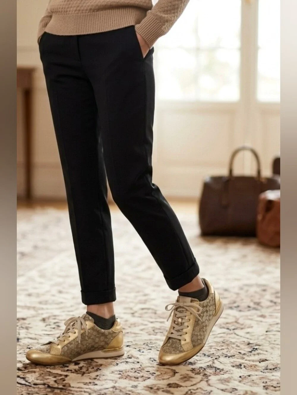 COACH Metallic Gold Signature Jacquard Low-Top Sneakers 8.5